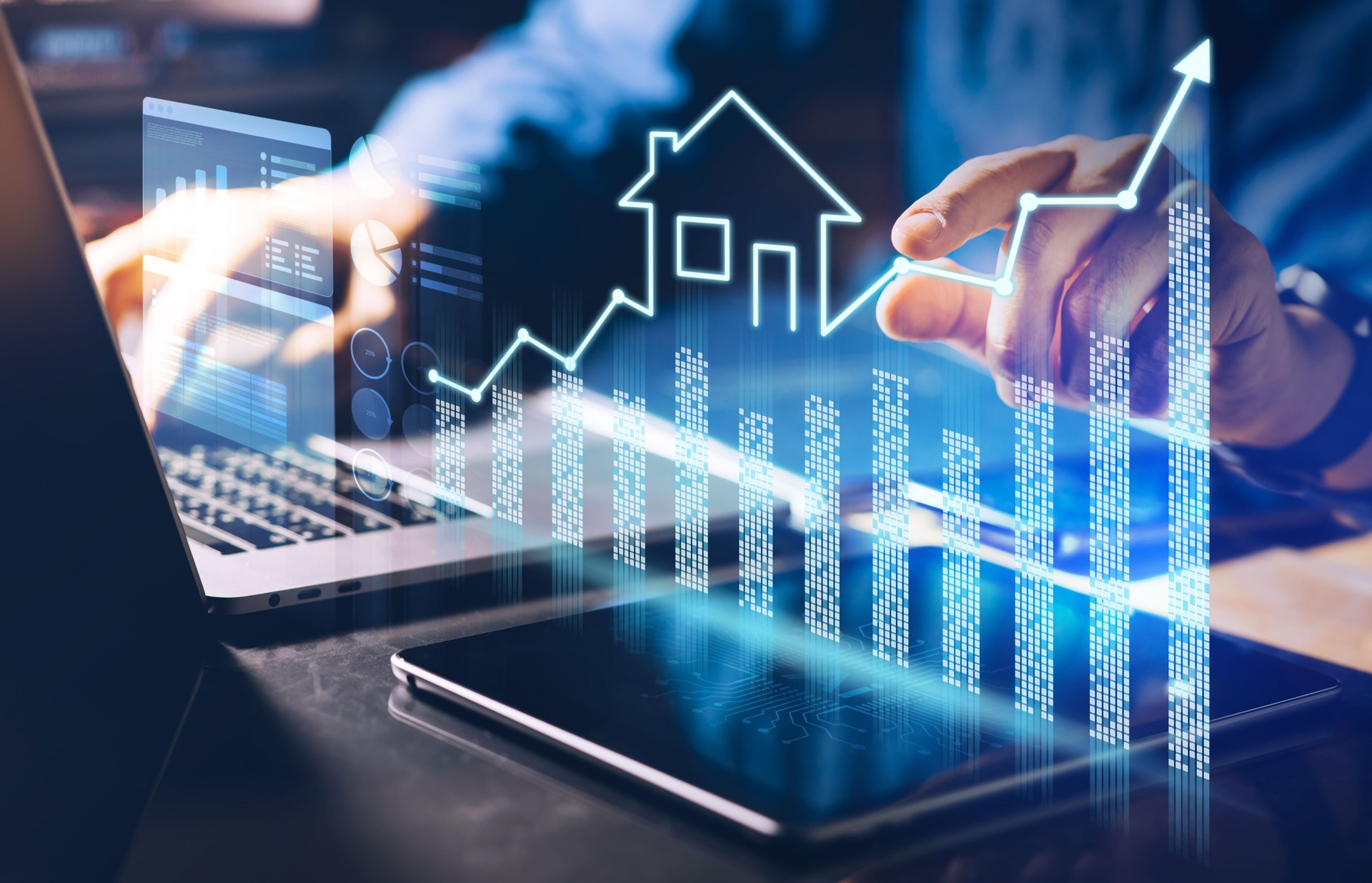 Business plan with real estate or property project concepts.residential developer forecasting investment return.financial management and technology organization